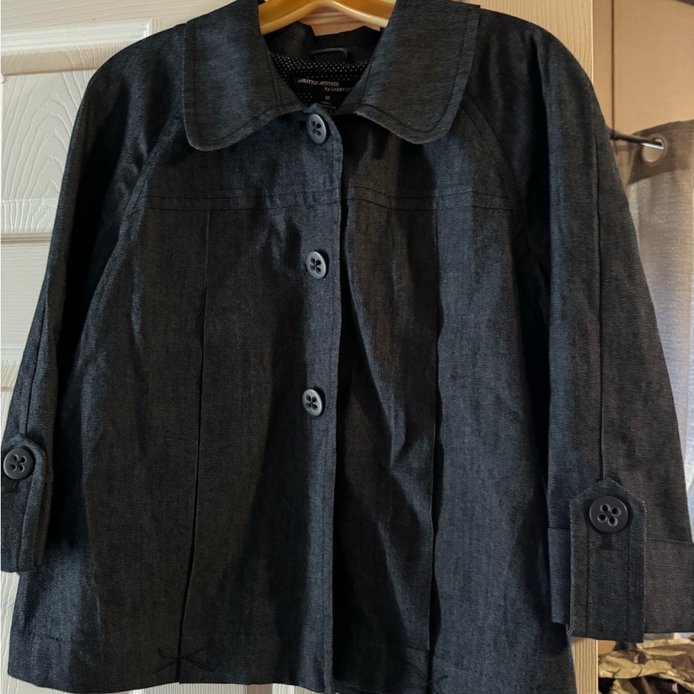 Larry Levine Stretch blue denim short swing Jean Jacket